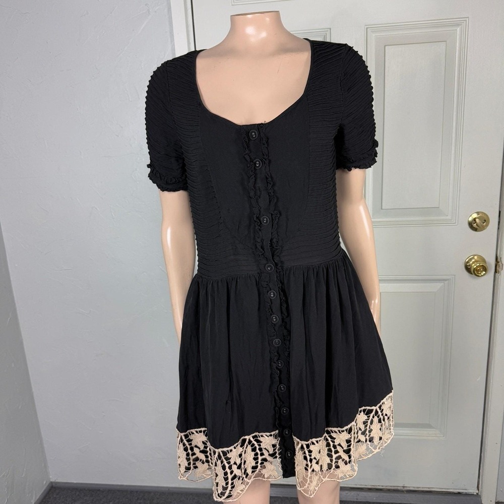 Vintage Betsey Johnson Y2K Silk Dress 6 Rare Lace Crochet Button Women's R22